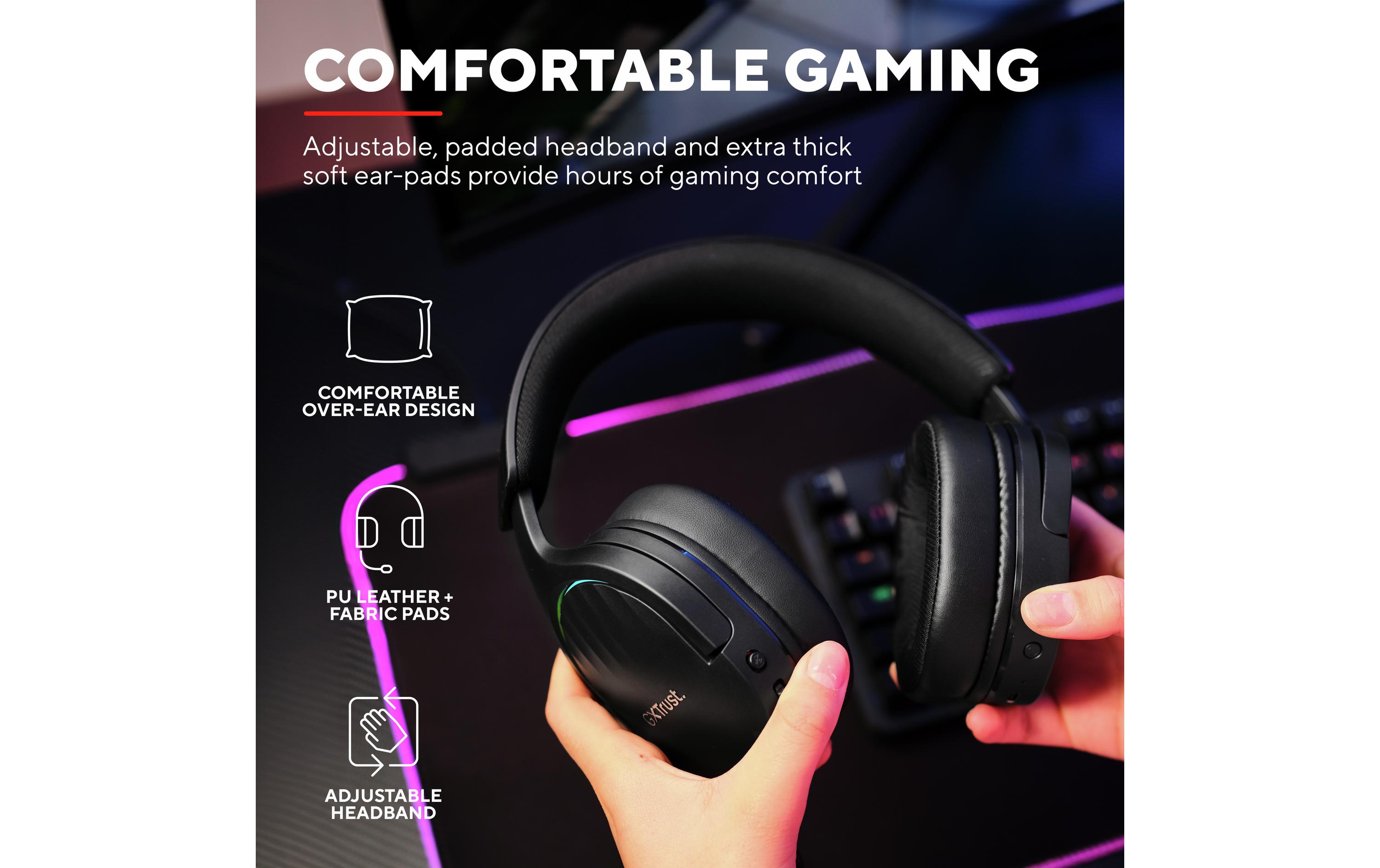 Headset GXT 491 FAYZO SchwarzLeistungsstarkes ohrumschliessendes kabelloses Gaming-Headset für ein kabelloses immersives Gaming-Erlebnis