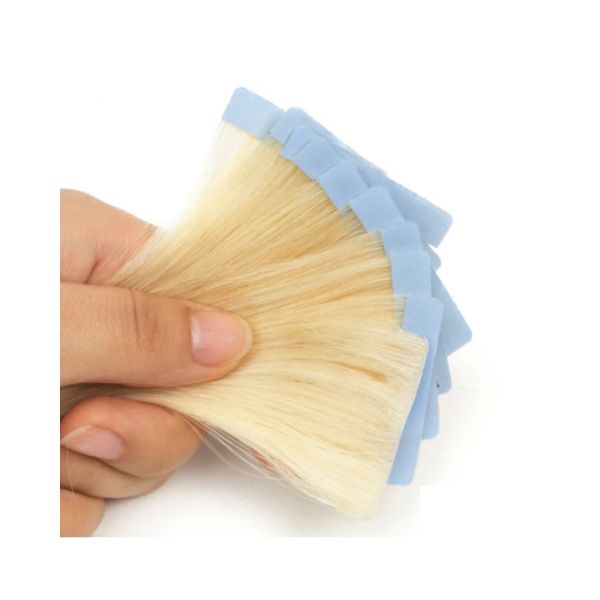 Extensão de Cabelo Loiro Claro 100% Cabelo Humano Fita Adesiva Invisível 100% 50Cm 20 peças
