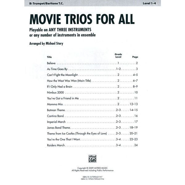 Alfred Music Publishing Movie Trios For All Trumpet