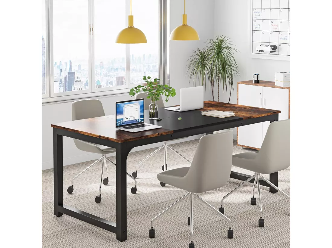 Tribesigns Bureau pour Ordinateur Portable, Table, Bureau d’étude pour Le télétravail, Poste de Travail pour Bureau, Chambre, Facile à Monter, 160 x 80 x 75 cm (Marron Rustique + Noir)