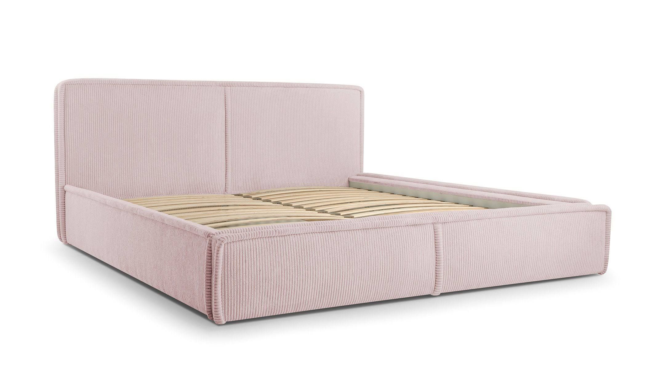 möblo Polsterbett 04 Beige 140x200 cm aus Cord Doppelbett mit Kopfstütze