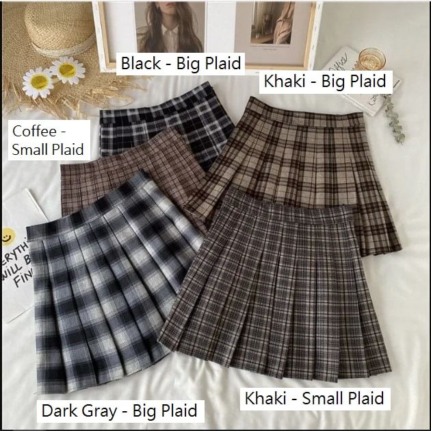 Mikiko - Geruite minirok met hoge taille en plooien