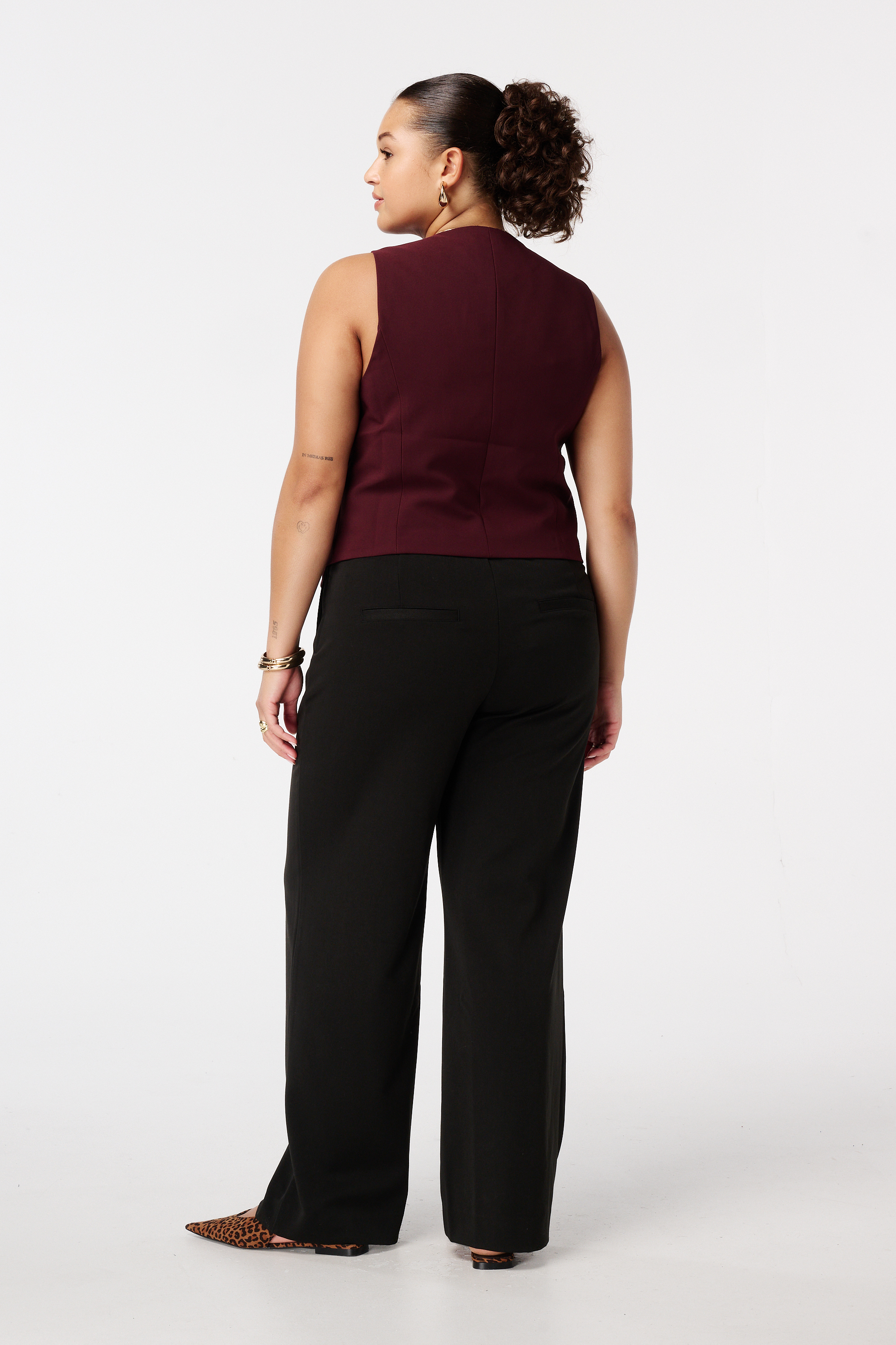 Wide-leg pantalon met elastische taille Zwart