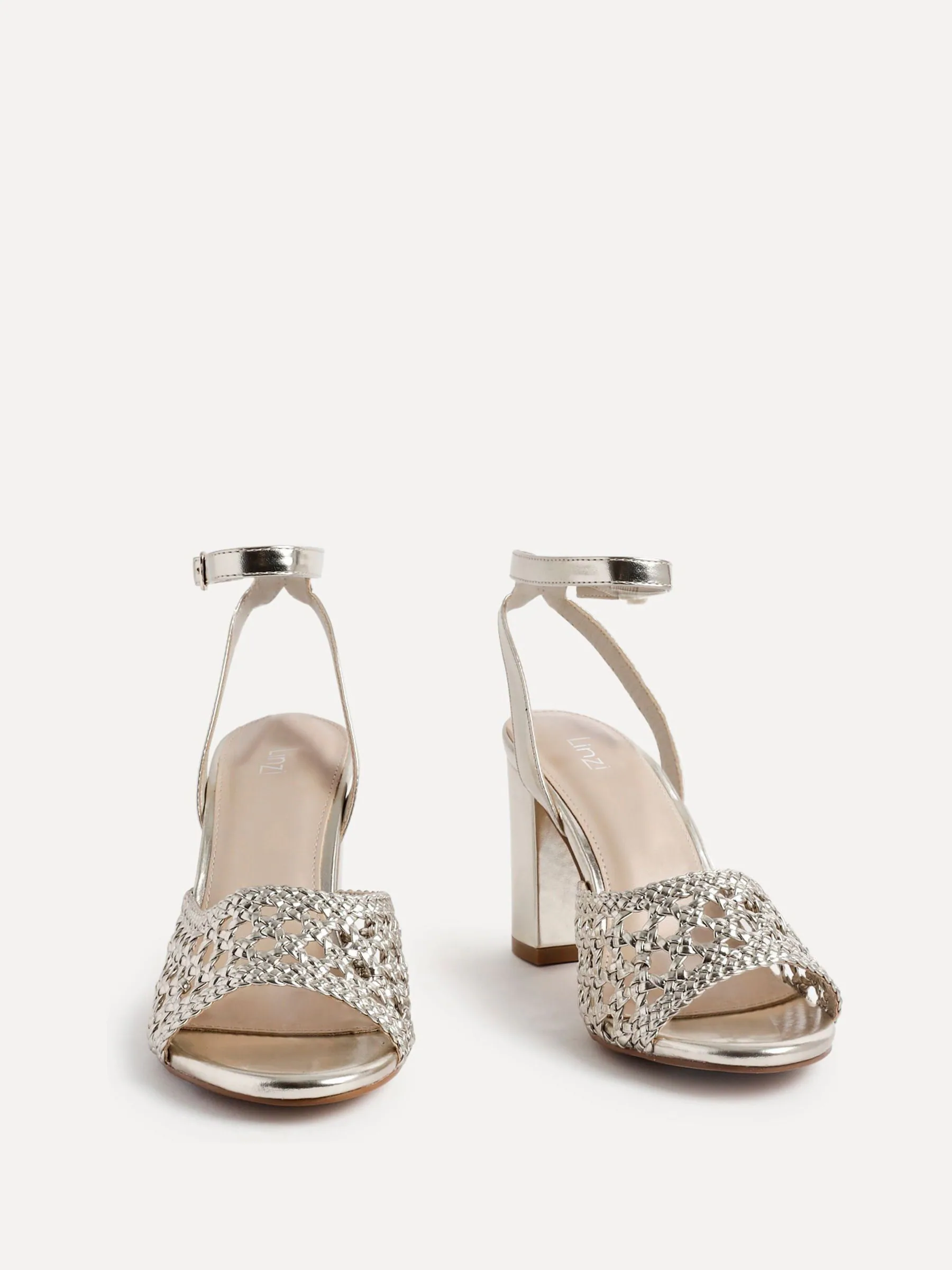 Goud - Linzi Bridget handgeweven sandalen met blokhak