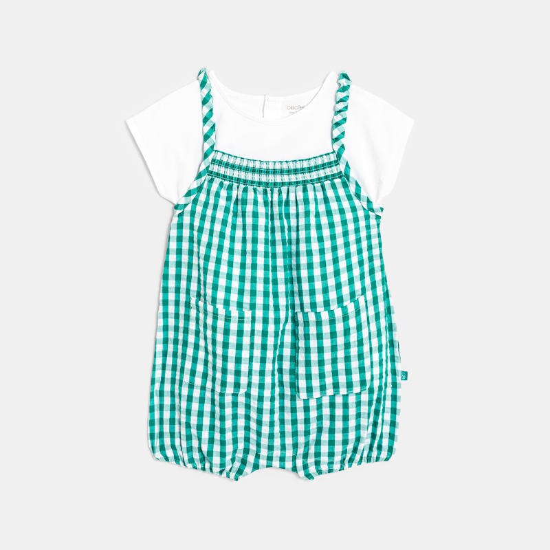 Salopette en vichy et tee-shirt uni verte bébé fille Vert
