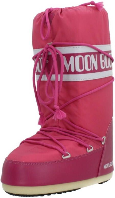 Moon boot Nylon Gevoerde Laarzen Front Lace Rubberen Zool Pink
