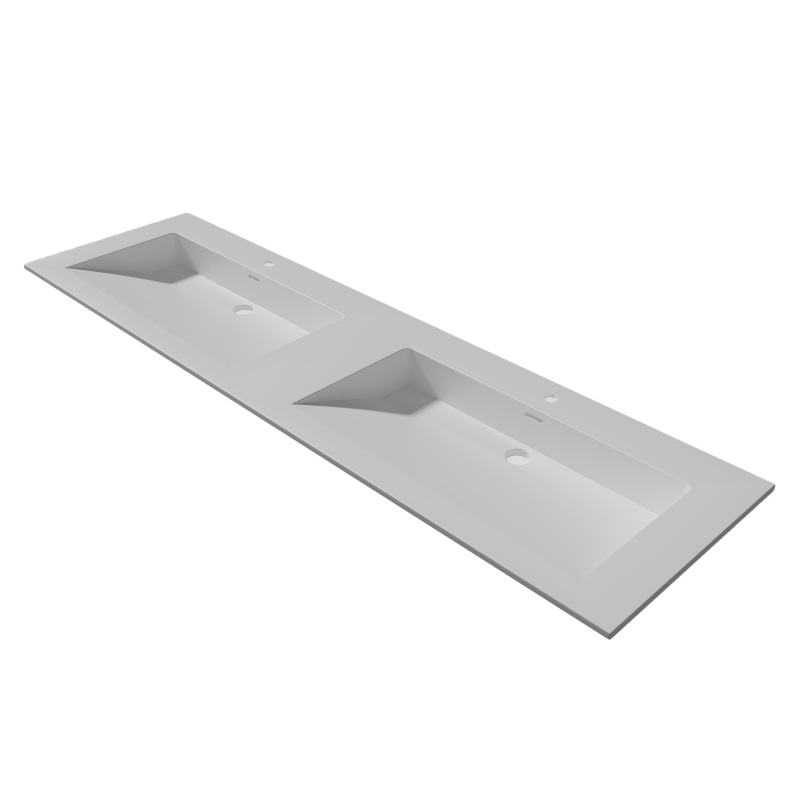 Lambini Designs Flora solid surface wastafel 160cm met kraangaten wit mat