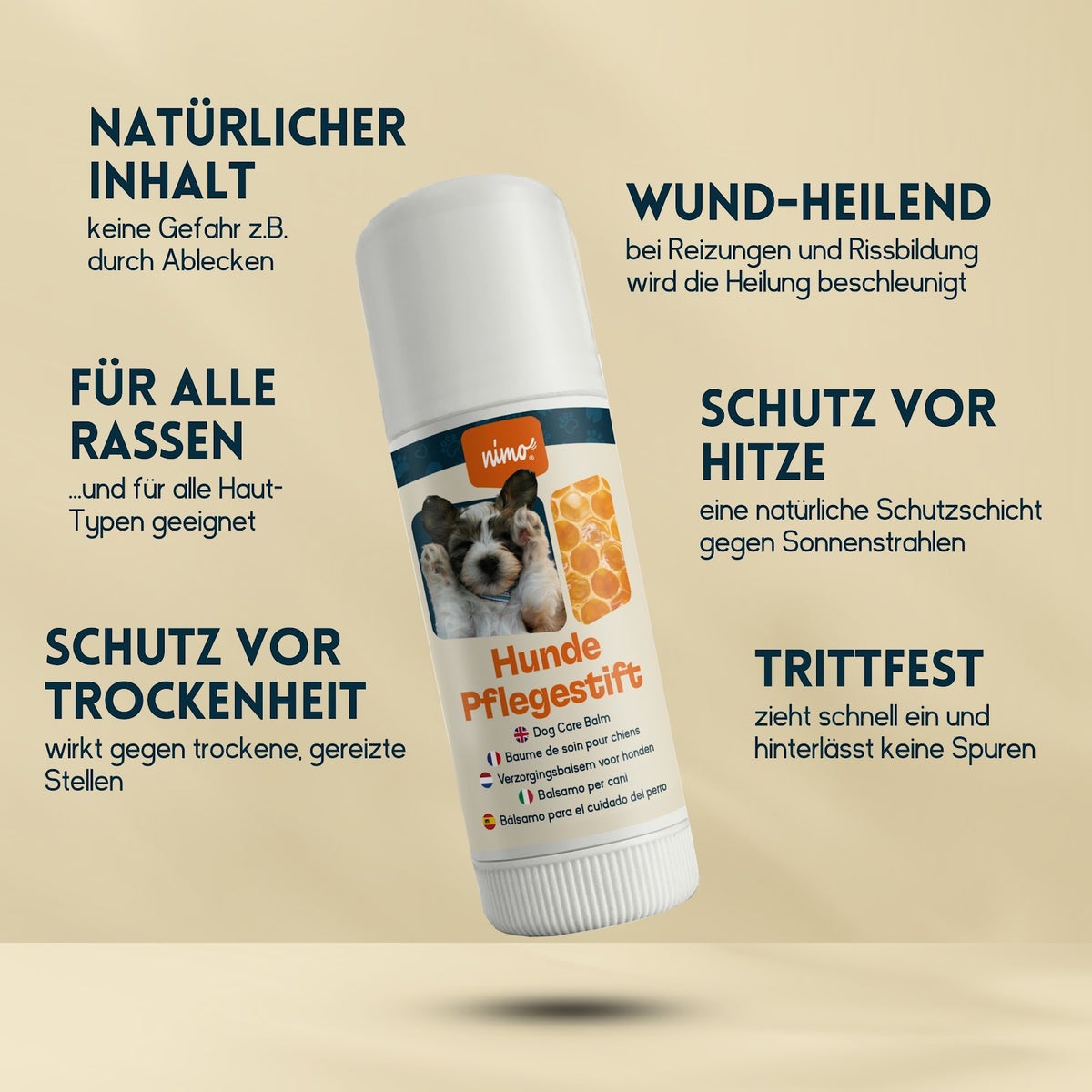 nimo® Hondenverzorgingsstick • met bijenwas en propolis voor geïrriteerde en droge plekken