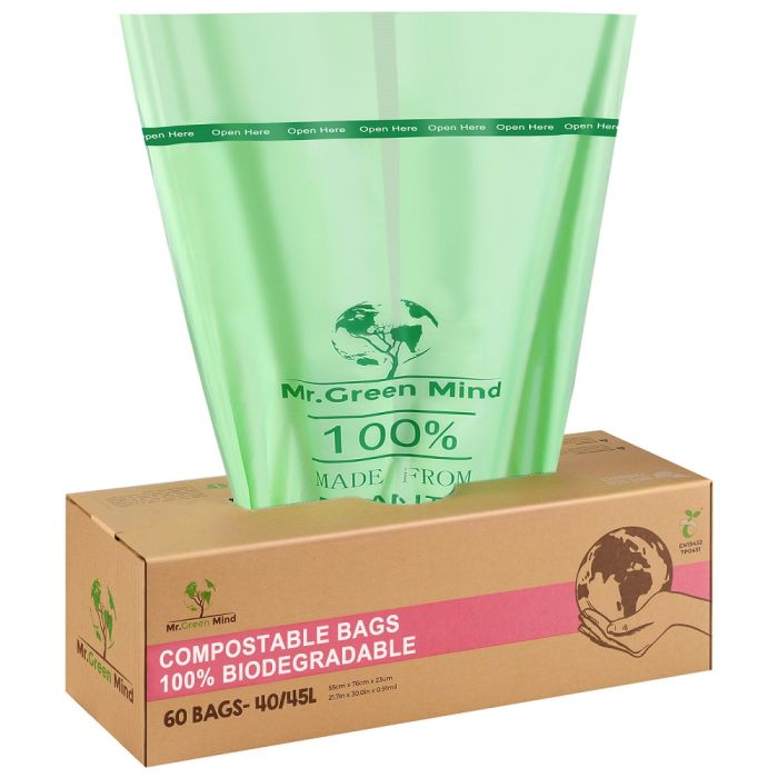 60st Afvalzak bio Mr. Green Mind 55x76cm 40-45 liter dispenser 60 stuks (8713631204113)