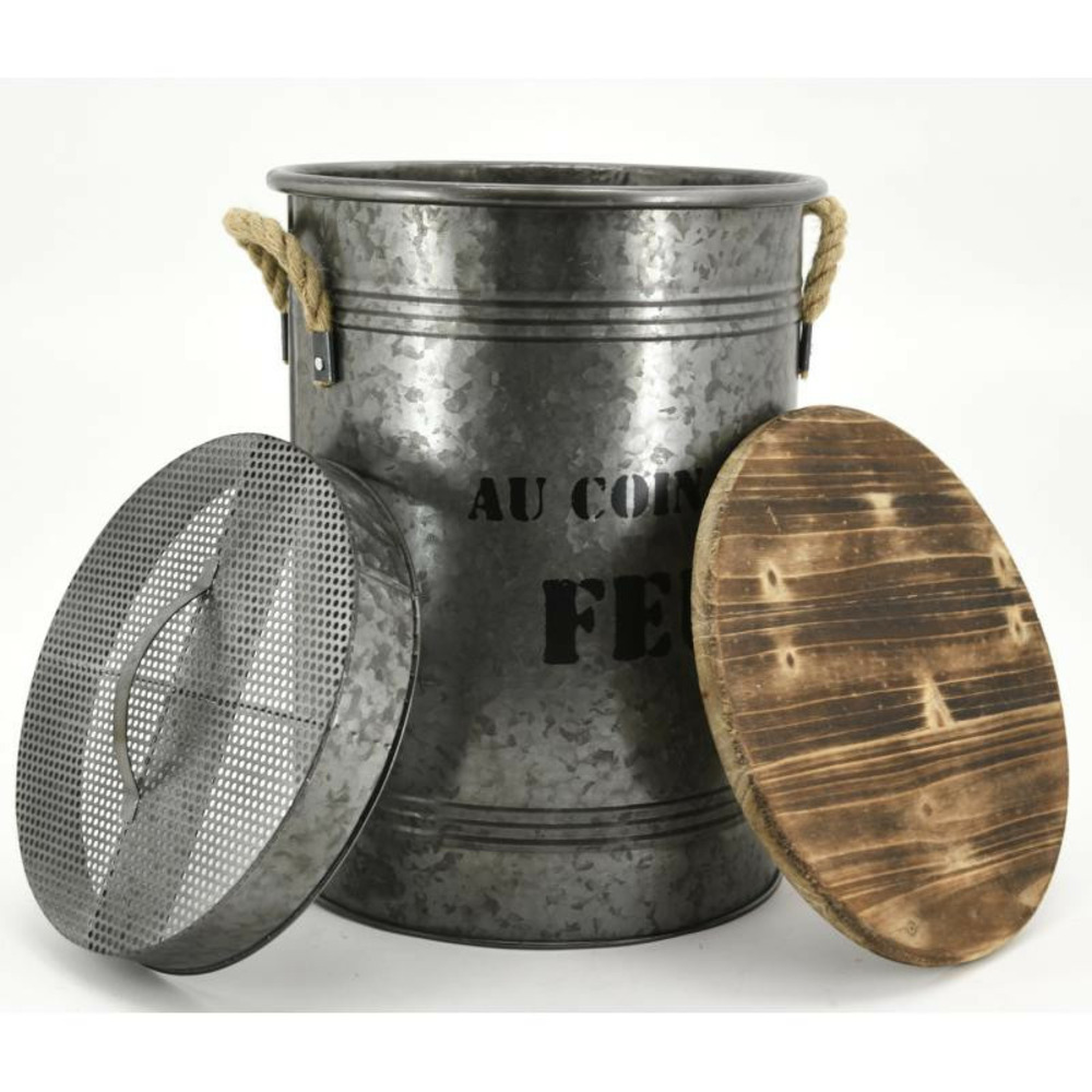 Seau à pellets - tabouret 2 en 1 feu