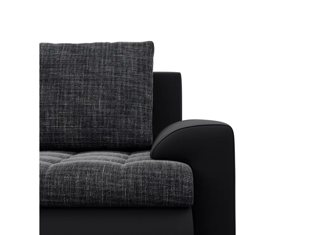 Canapé d'angle en U avec fonction sommeil, Ottoman, Noir + Noir