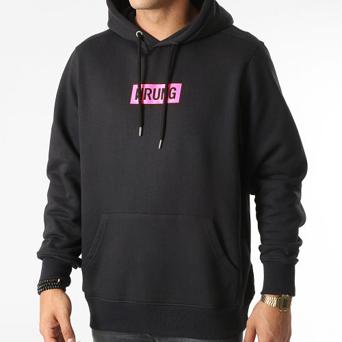 Sweat Capuche Make Art Not War Noir Rose Fluo