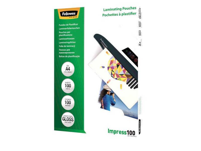 Fellowes Laminierfolie A4, 100 µm, 100 Stück, Glänzend 100 Laminierfolien Glänzend