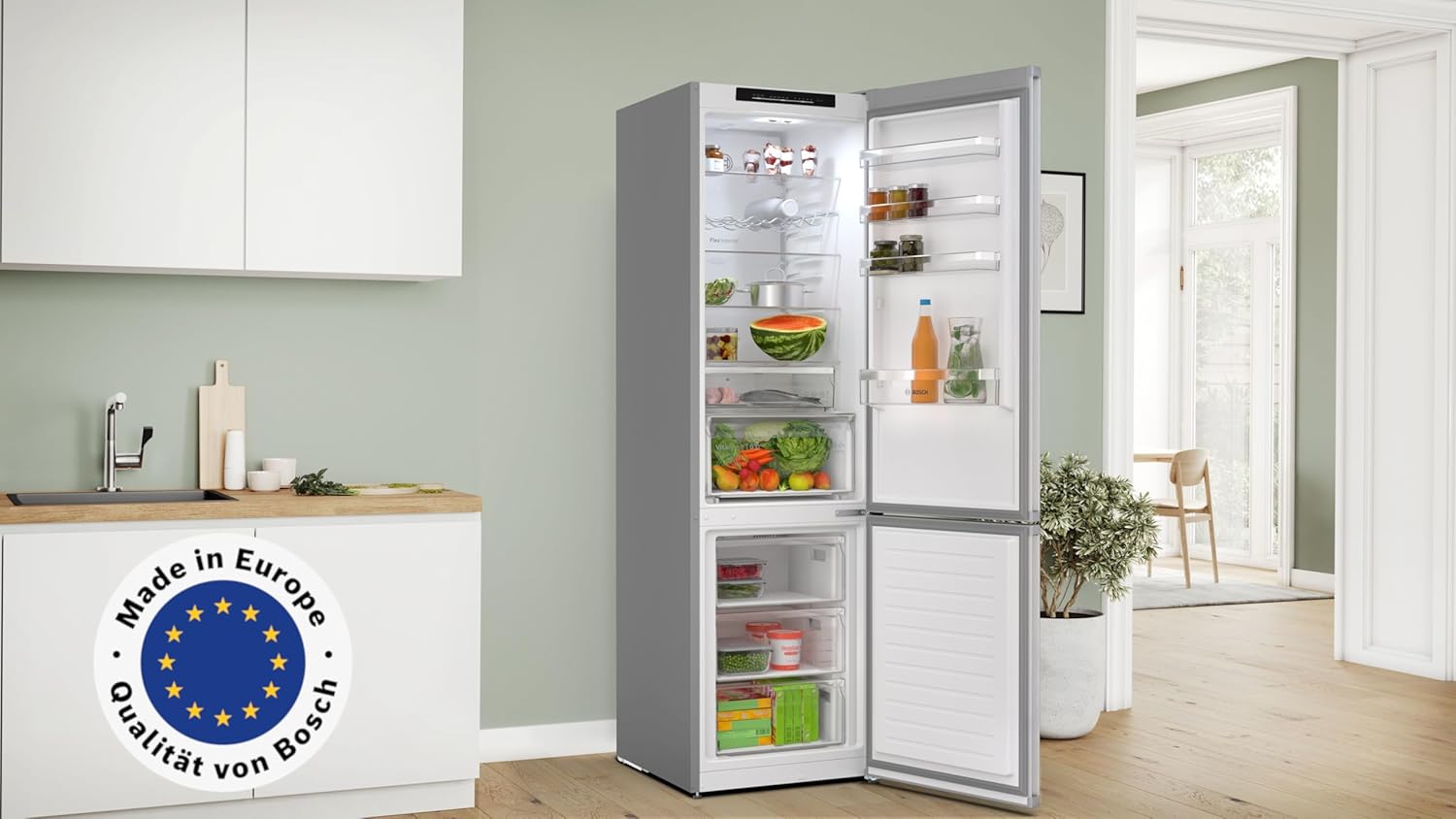 Bosch Kühl-Gefrier-Kobination 203 x 60 cm, Serie 4, KGN392LAG, 260 L Kühlen & 103 L Gefrieren, Total No Frost, längere Frische mit VitaFresh XXL, Extra leise, konstante Temperatur, Metall-Optik