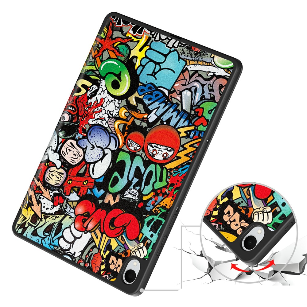 Samsung Galaxy Tab S11 Leder Tasche Smart Cover Schutzhülle   S-Pen Halterung - Graffiti