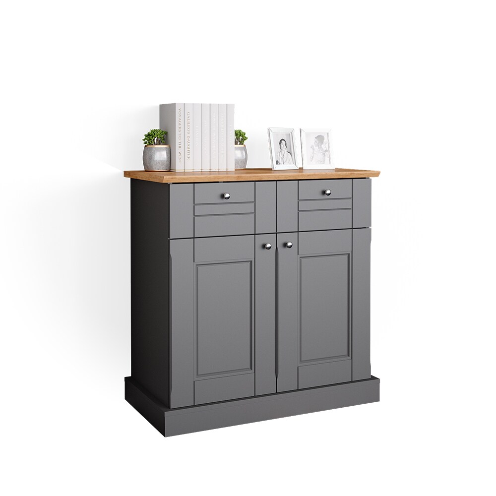 Vicco Kommode Mehrzweckschrank Wohnzimmermöbel Bergamo Grau Eiche Wohnzimmer Schrank 83x84 cm Vintage Ablage Schublade Schranktür Wohnzimmermöbel