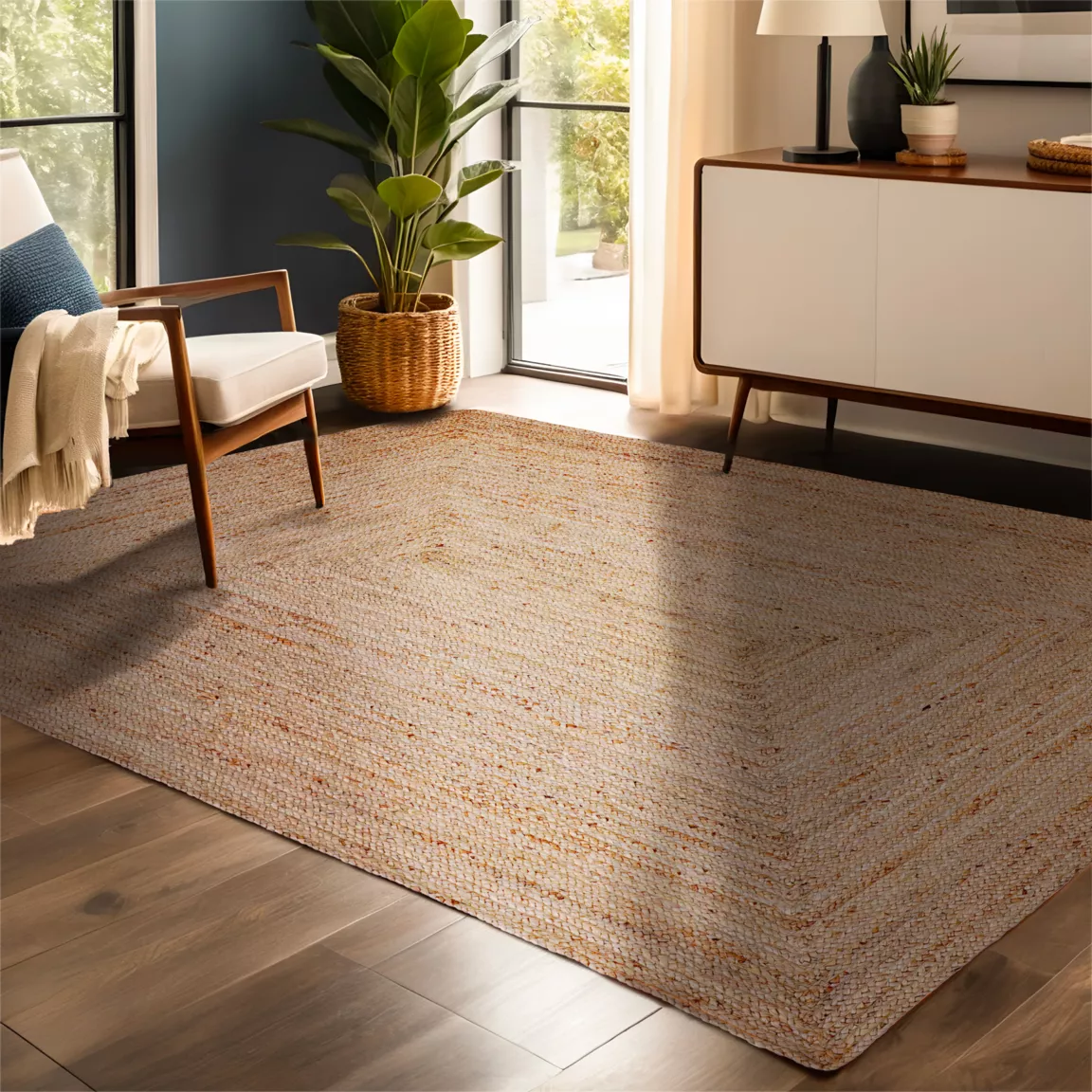 Tapis de salon rectangulaire jute tressée main (140 x 200 cm) Sunrise Marron
