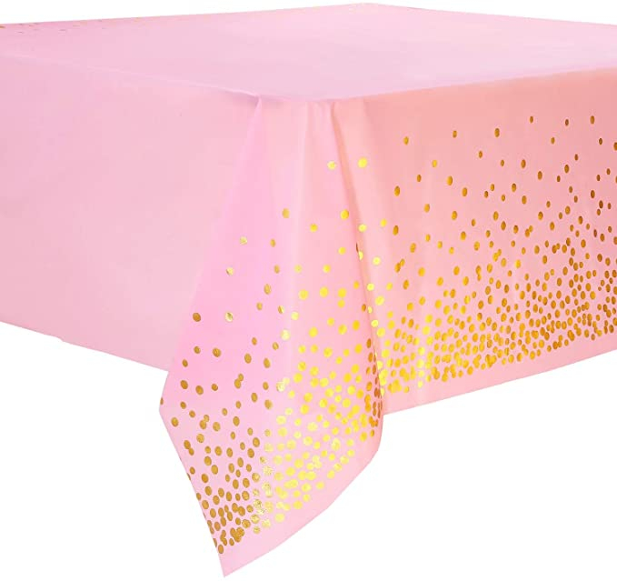 (270x135cm) Deko Tischdecke Party Dekoration Tisch Tuch Punkte Design - Rosa / Gold