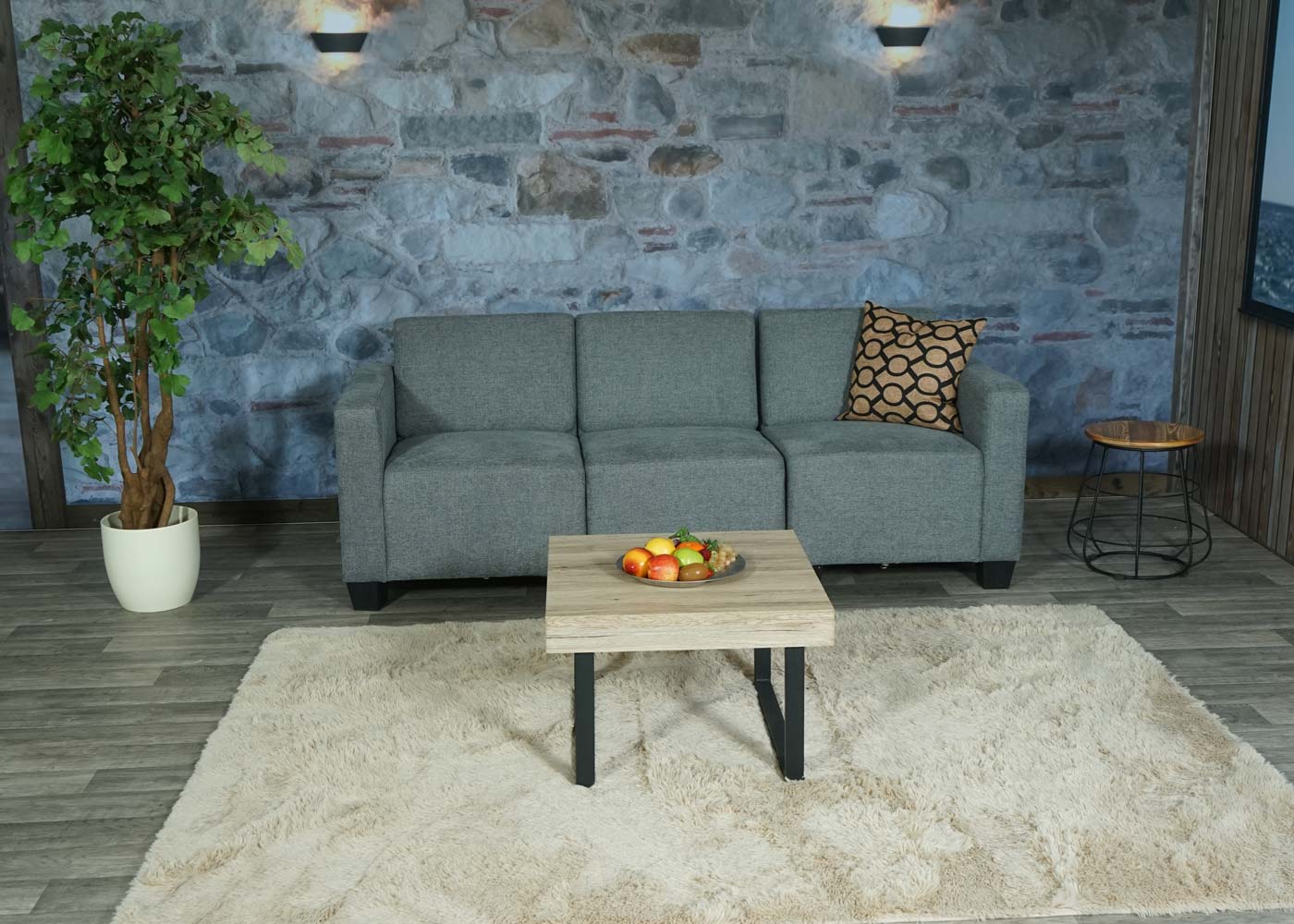Modular 3-Sitzer Sofa Couch Moncalieri, Stoff/Textil ~ grau