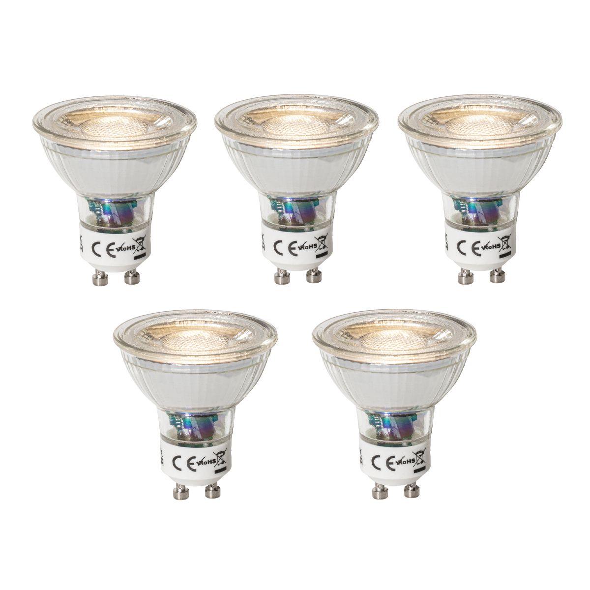 Set van 5 GU10 dimbare LED lamp 3W 200 lm 3000K