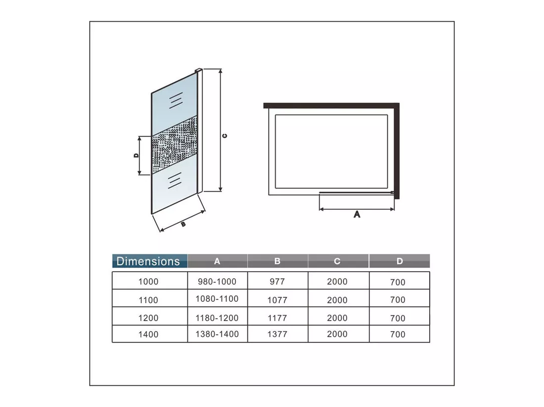 Paroi de douche à l'italienne 90x200cm avec barre de fixation au plafond 203-320cm, en 8mm verre bande centrale dépolie