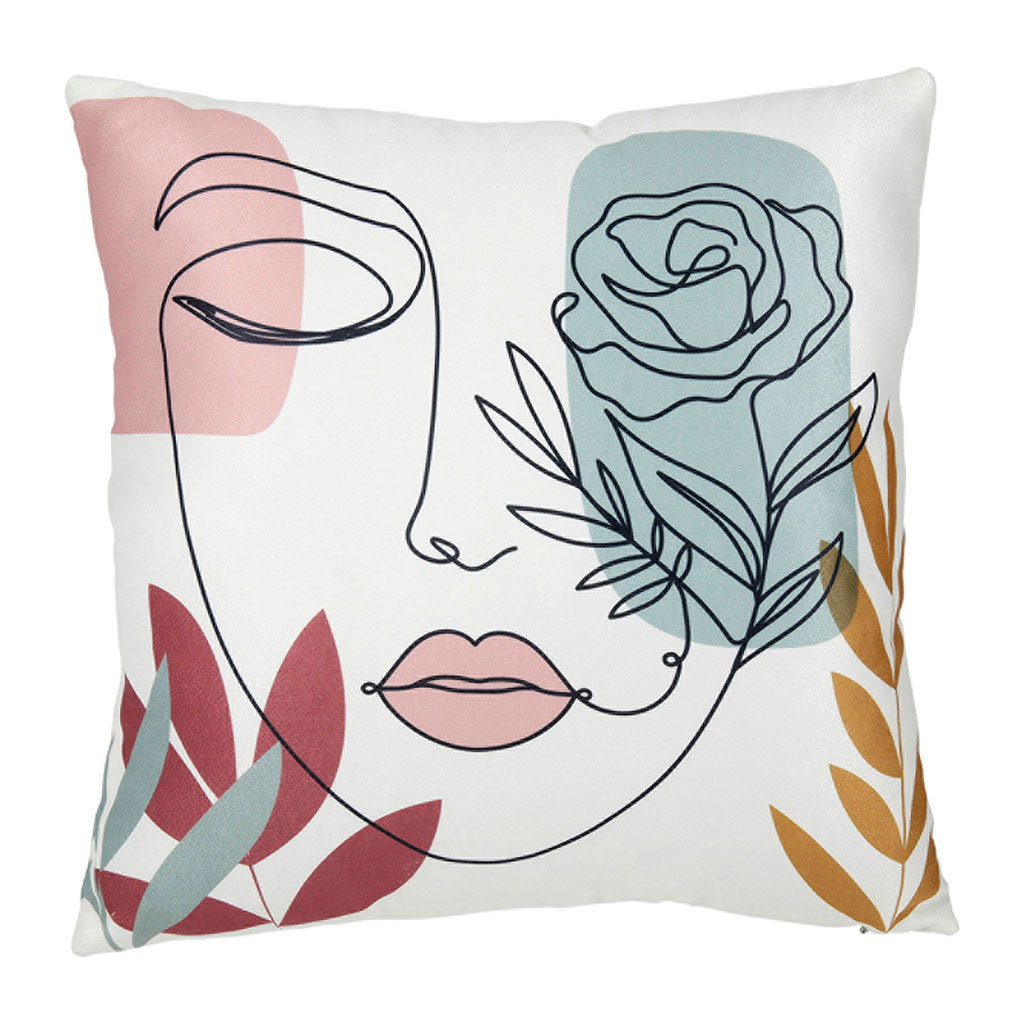 Housse de coussin VISAGE polyester blanc 40x40cm