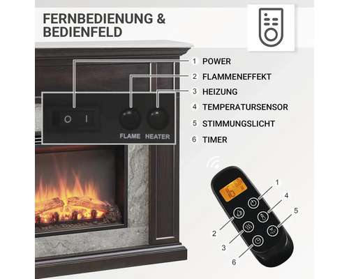 Elektrische haard Balderia Arthur donker eiken 2000 watt incl. afstandsbediening