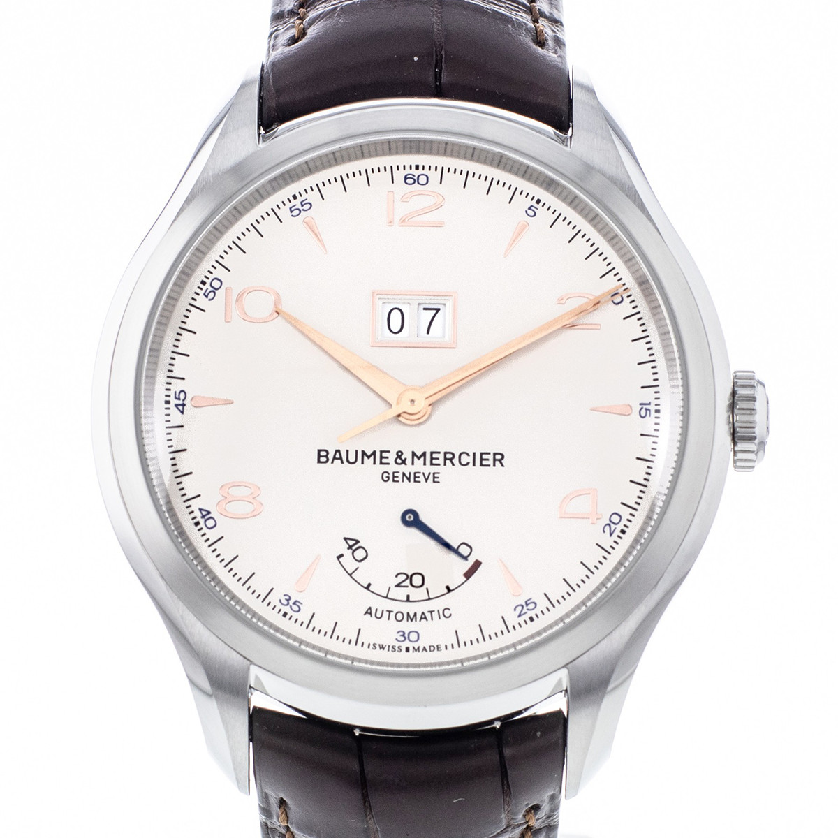 Montre d'occasion Baume et Mercier Clifton homme automatique acier bracelet cuir marron