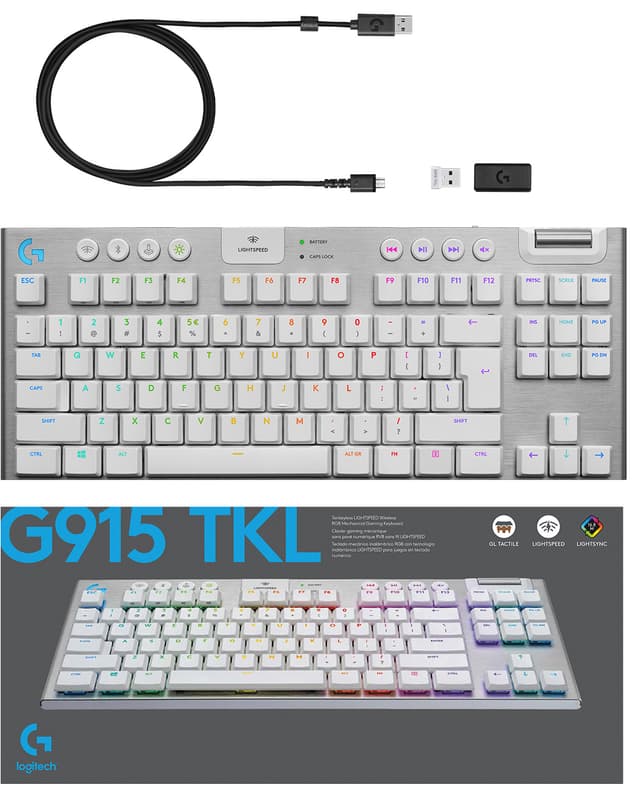 Logitech G915 Lightspeed tenkeyless trådløst gamingtastatur (hvid)