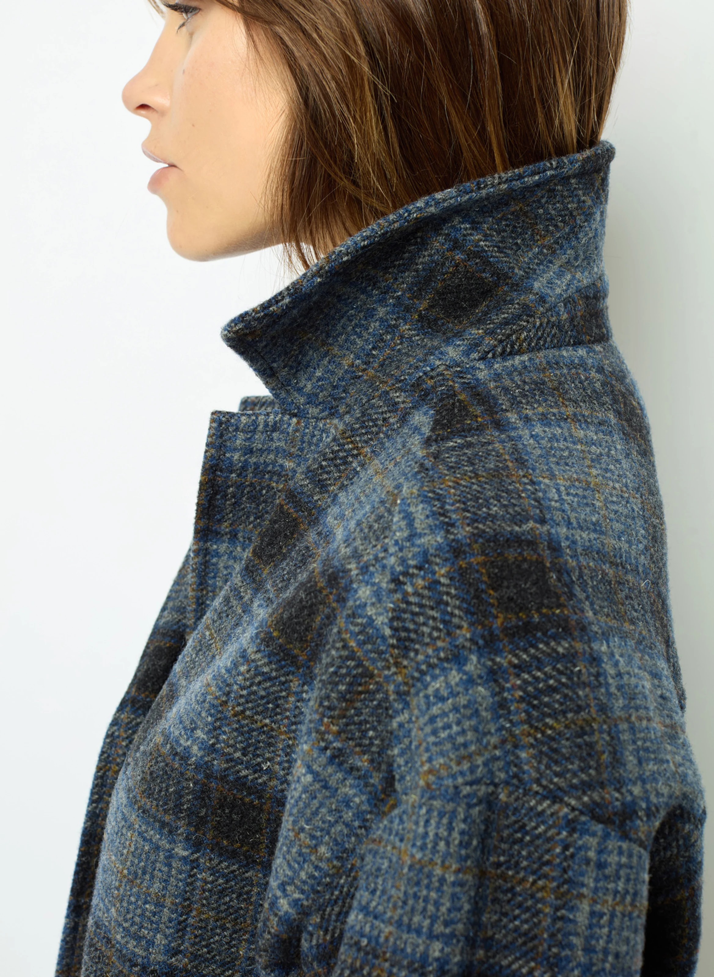 MAYSSANE - Veste aspect blazer en laine vierge à carreaux | Bleu