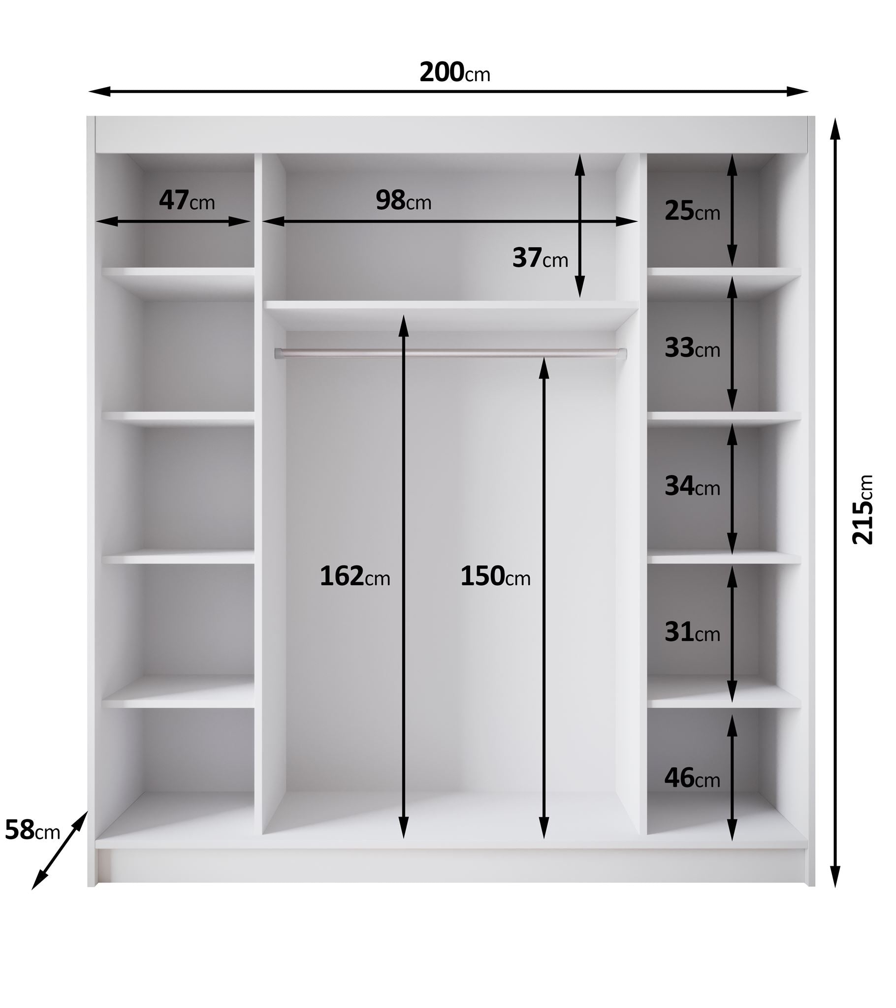 Meubella - Kledingkast Eagle - Zwart - 200 cm