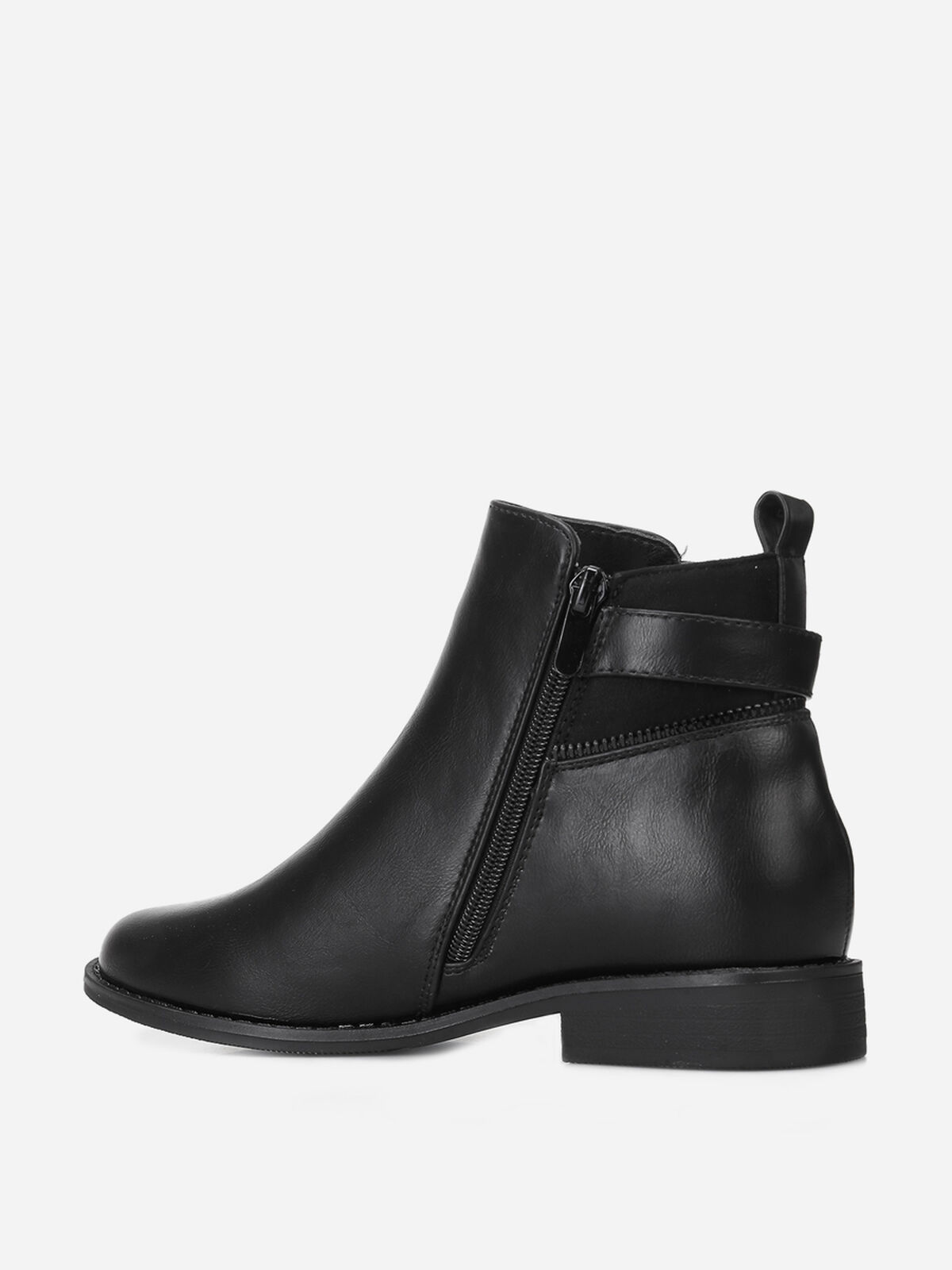 Bottines bi-matières zippées et à boucle- Noir