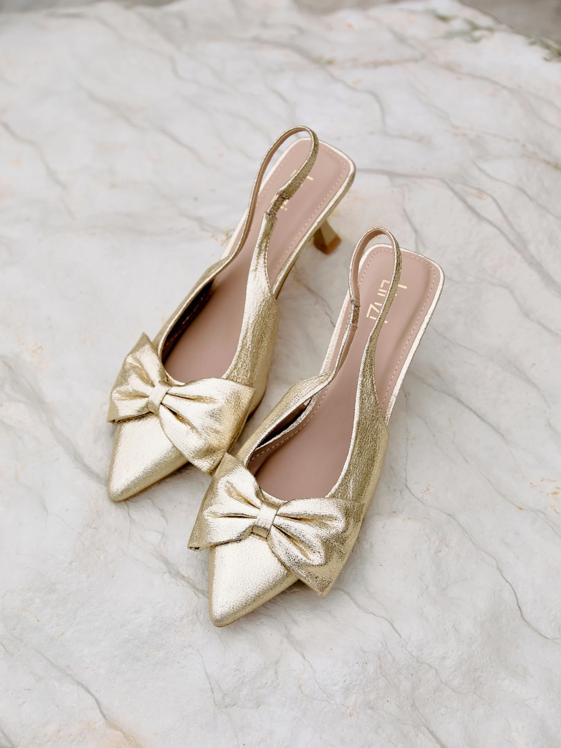Goud - Linzi Merlot Slingback Court Heels With Bow Detail
