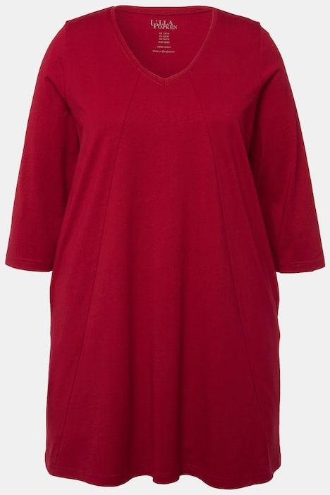 Longshirt, Ziernähte, A-Linie, V-Ausschnitt, 3/4-Arm