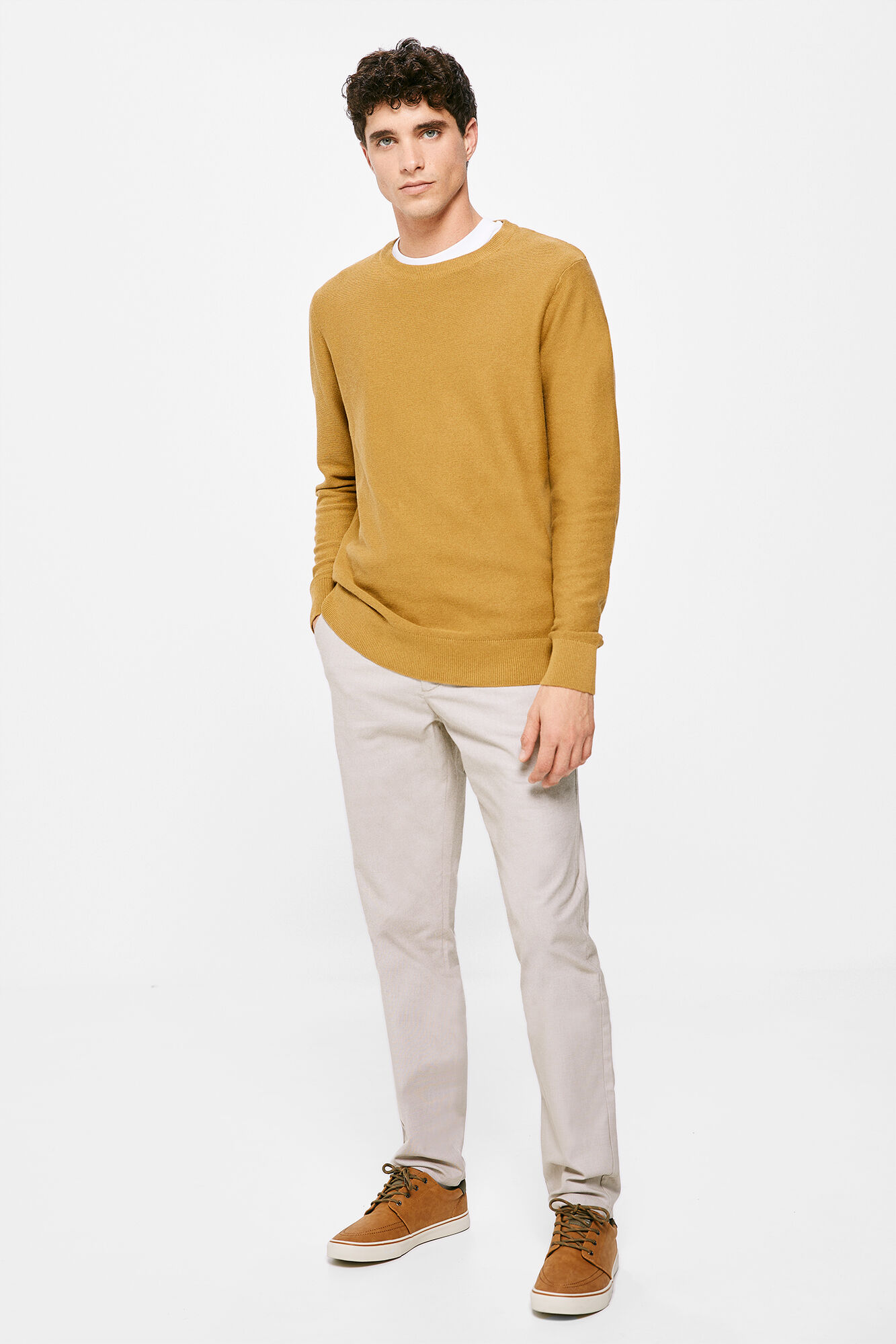 Calça chino bicolor estruturada - bege