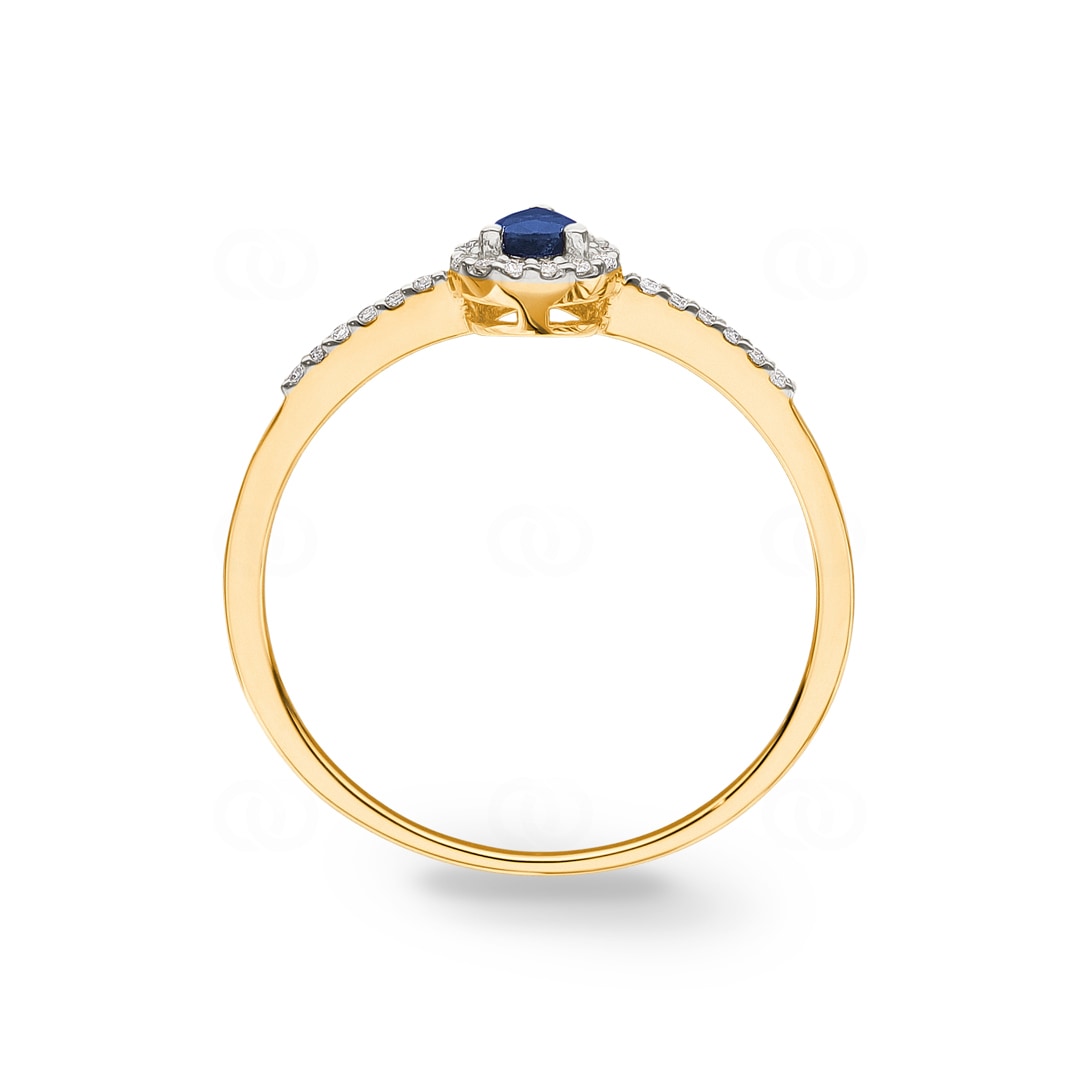 Damenring 750/18 K Gelbgold mit Saphir Tropfen und Diamanten 0.08 ct H/si