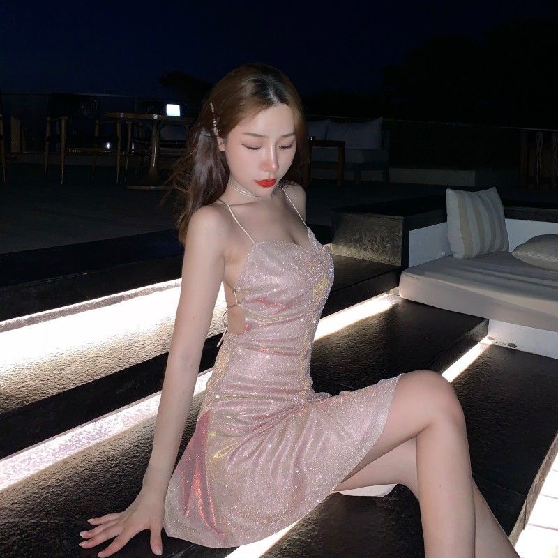 Yuxi - Strappy Glitter Sheath Partyjurk