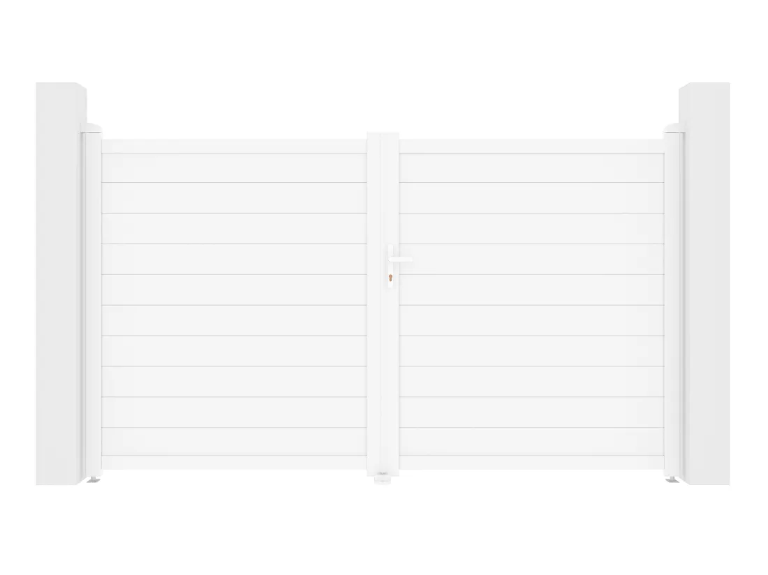 Portail battant aluminium plein L305 x H181 cm blanc - NAZARIO