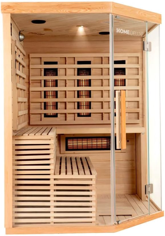 Home Deluxe – Infrarotkabine Sahara XXL – 150 x 150 x 200 cm - für 2-3 Personen, 8 Vollspektrumstrahler, Holz: Hemlocktanne I Infrarotsauna, Sauna, Wärmekabine, Infrarot