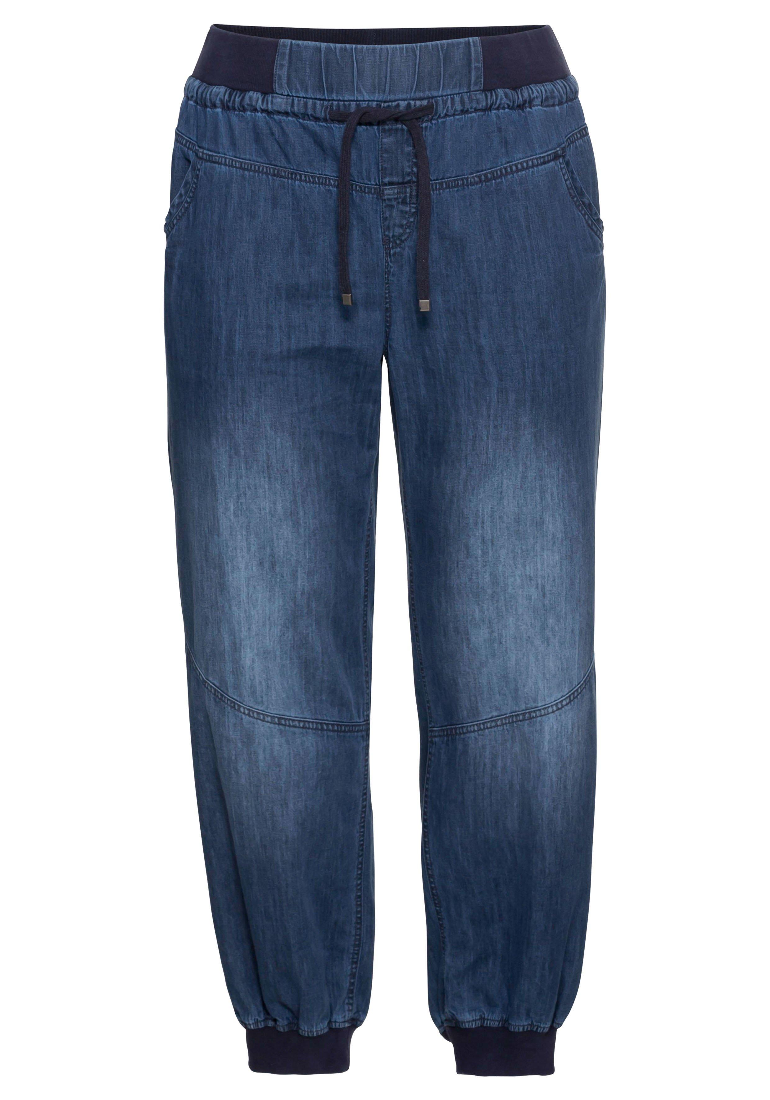 Pumpjeans mit Rippbündchen und Bindeband