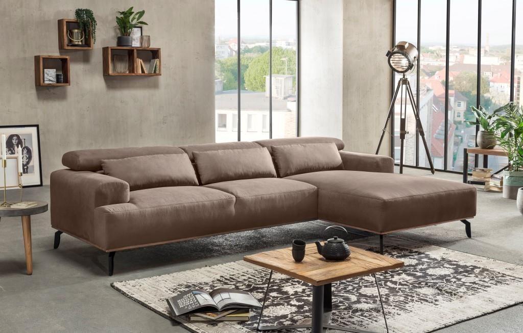 Ecksofa - braun - Microfaser - Recamiere rechts