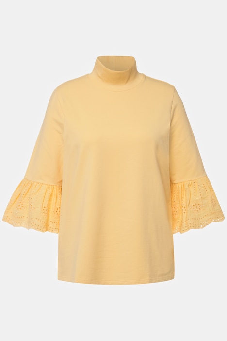 Sweatshirt, Spitze, Stehkragen, 3/4-Arm, Biobaumwolle