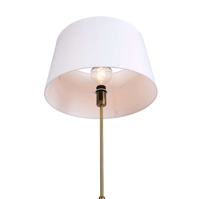 QAZQA - Landhuis I Vintage I Rustieke bronzen vloerlamp I Staande lamp I Staande lamp I Lamp I Lamp met linnen kap Wit 45 cm Verstelbaar - Deel I Woonkamer I Slaapkamer - Staal Rond I Langwerpig