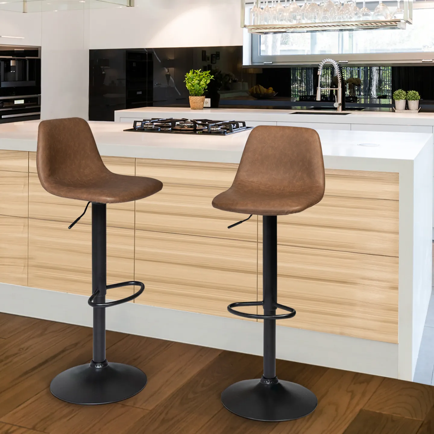 Lot de 2 tabourets de bar TEXAS marron vintage