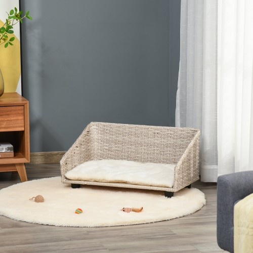 Cama elevada para animais de estimação com almofada macia, bege