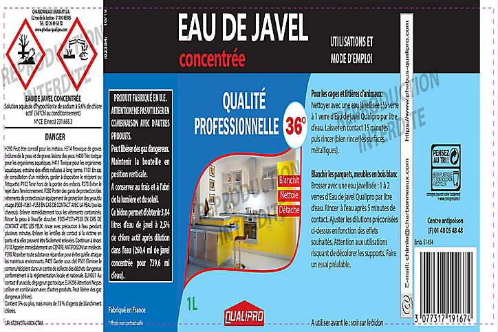 Eau de javel concentrée 36° Qualipro 1L