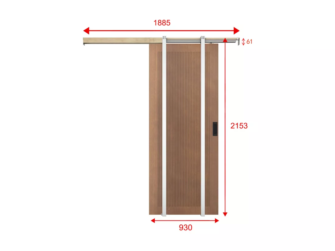 Porte coulissante avec système à galandage en MDF et bois - naturel foncé - H205 x L93 cm - SANDORA