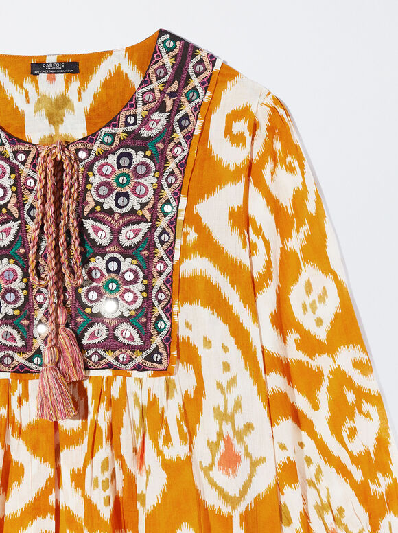 Camisa de algodão bordada - Multicolorida