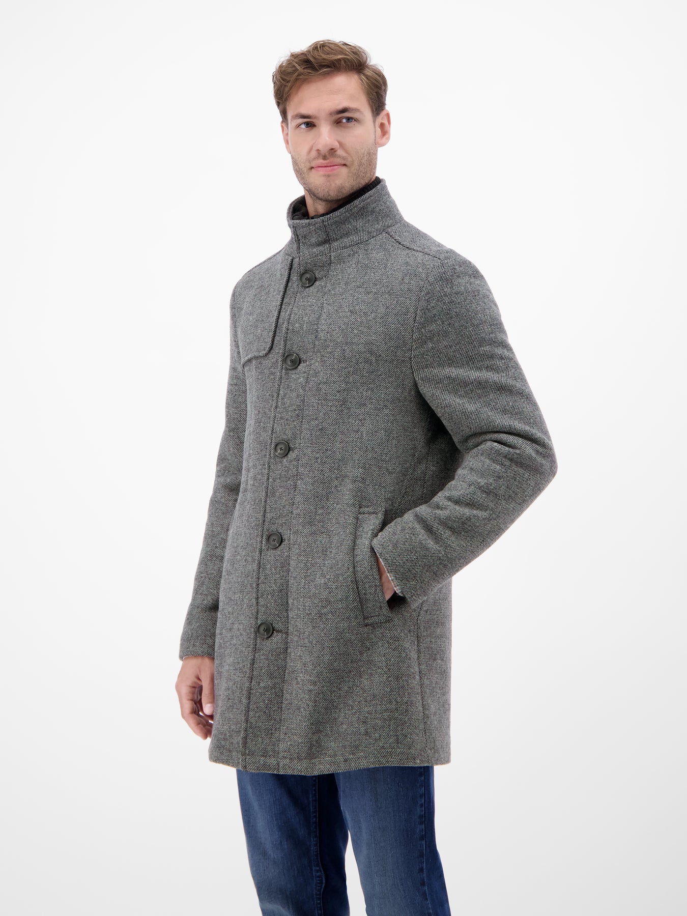 Herren-Wollmantel mit herausnehmbaren Westeneinsatz