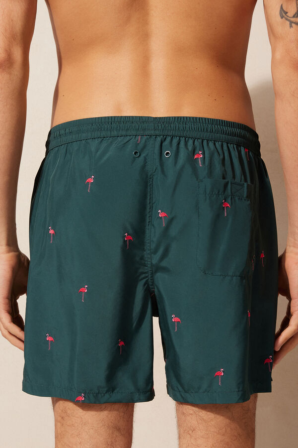 Maiô boxer bordado com flamingos